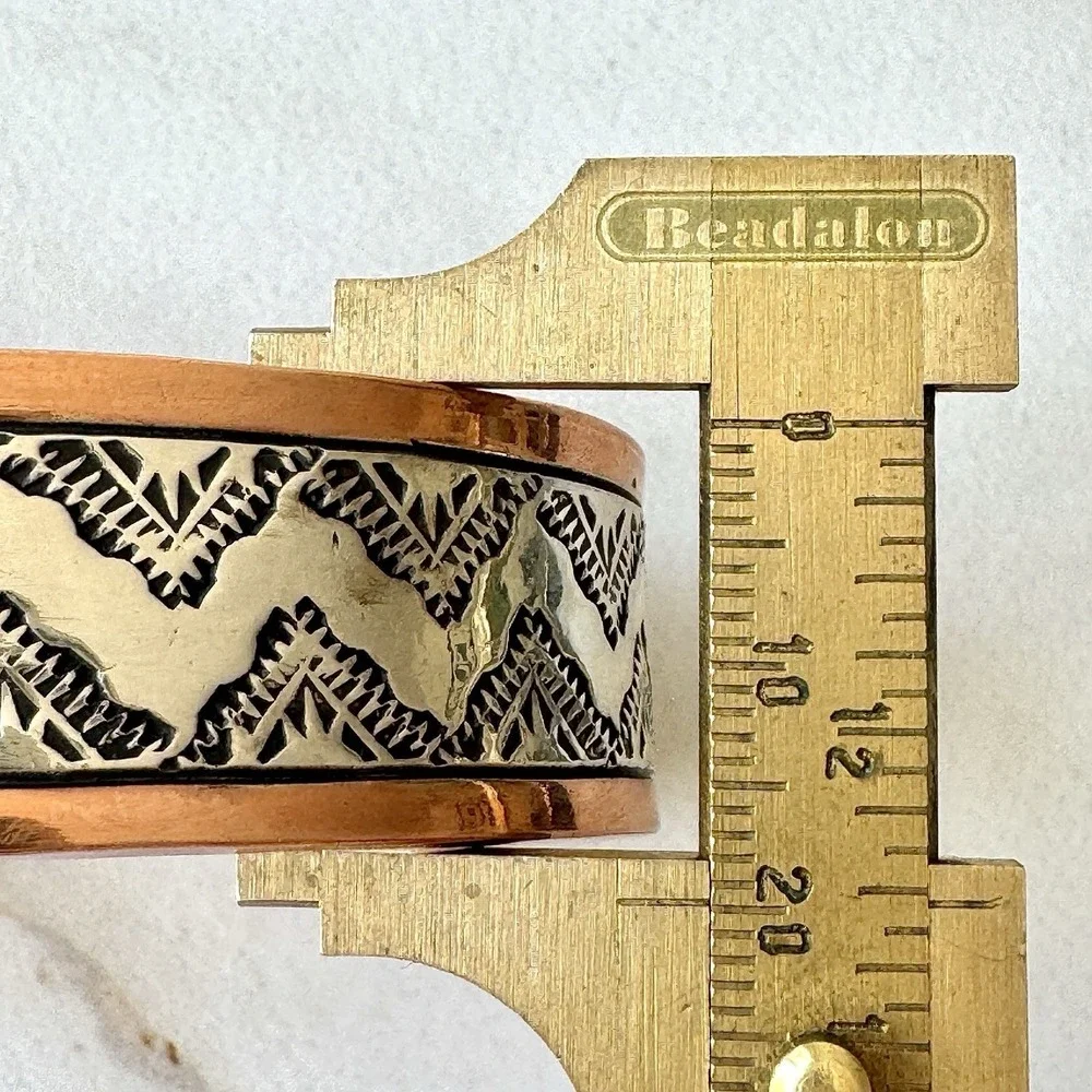 Mens Navajo Sterling Copper Cuff Bracelet 7.5in Signed Heavy 90g Native American